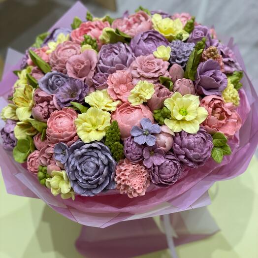 Большой букет из зефира ручной работы в лиловом цвете для мамы , подруги, жены, девушки в день рождения