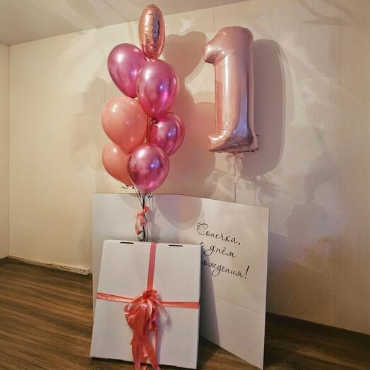 Воздушные шары розовые в коробке на 1год дочки, годовасие дочки