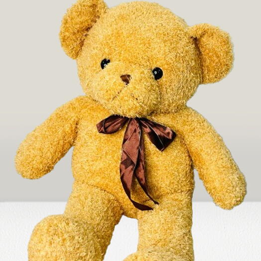 Cute  Yellow  Teddy  Bear Plush Toy with Brown Ribbon