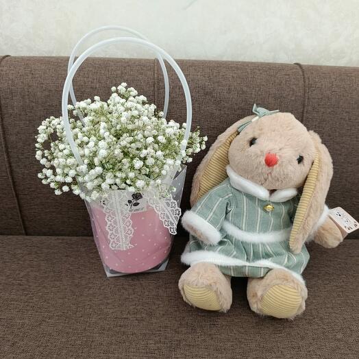 Цветы в коробке+сумка+игрушка игрушка