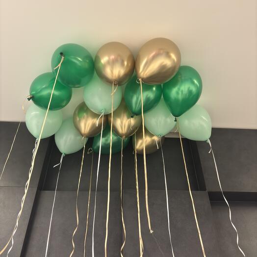 Воздушные шары под потолок, шарики с гелием под потолком в стиле  Pinterest, мятные, изумруд, золото шарики хром 15 шт
