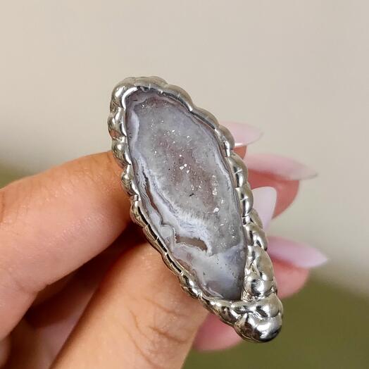 Кольцо ручной работы с друзой агата