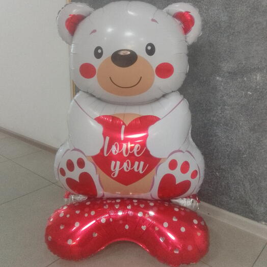 Шар напольный "Мишка с сердцем I Love You на подставке