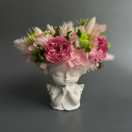 Композиция из стабилизированных цветов и сухоцветов «Мама, люблю тебя»