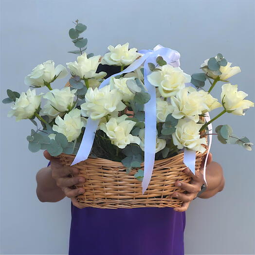 25 White Roses Basket | Purity   Elegance Flower Delivery Dubai