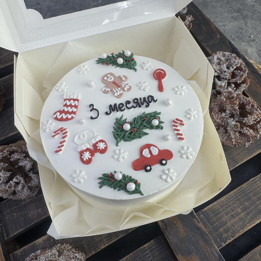 Бенто торт новогодний с машинкой и елочкой