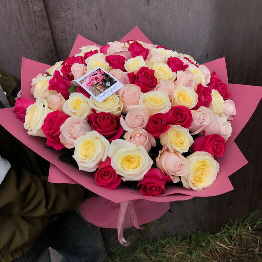 75 роз эквадор трёх оттенков "сладкий микс"