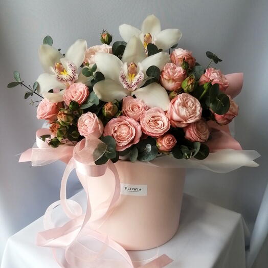 Caja de Orquídeas y rosa de peonía de arbusto