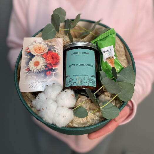 Набор «освежающий» с ароматической свечой и ветками эвкалипта