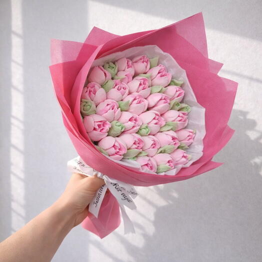 Мини зефирный букет с тюльпанами — съедобный букет из зефира со вкусом малины