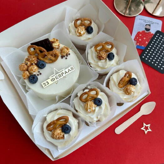 Бенто торт и 5 капкейков на 23 февраля, на корпоратив