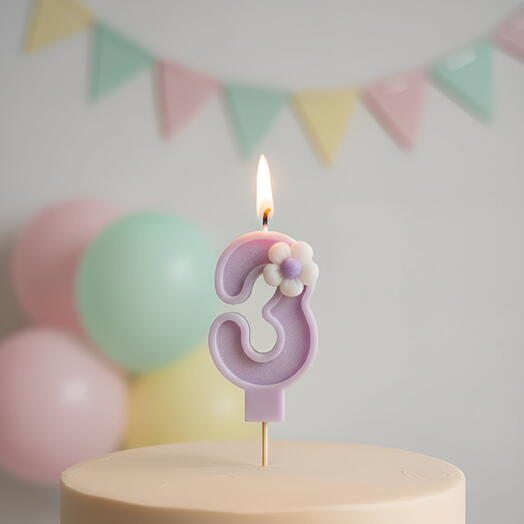 Свеча-цифра «3» сиреневая, 7 см, соевый воск, ручная работа