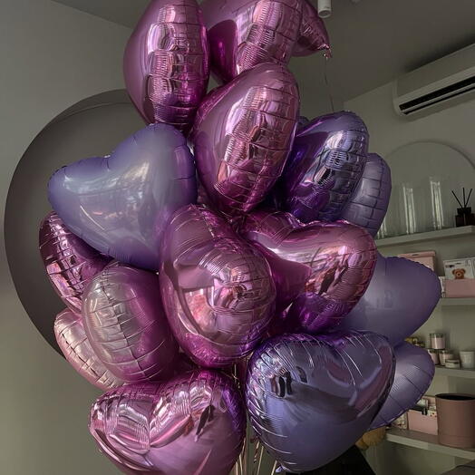 Шары сердца в розово-сиреневой гамме с доставкой в Калининграде 🎈