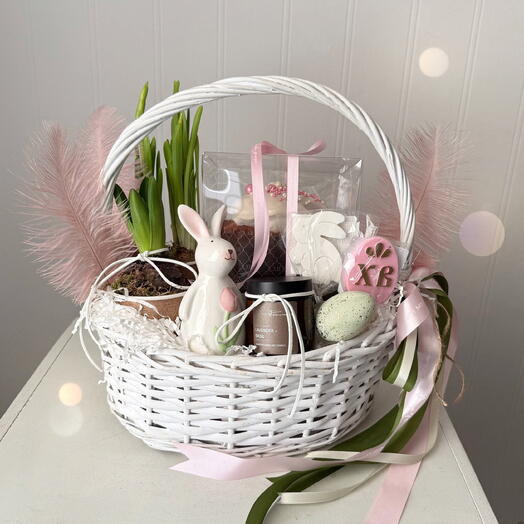 Пасхальный набор 🐇 Кулич, свеча, луковичные, керамический зайка, фигурный шоколад/пряники, декор яйца и перышки