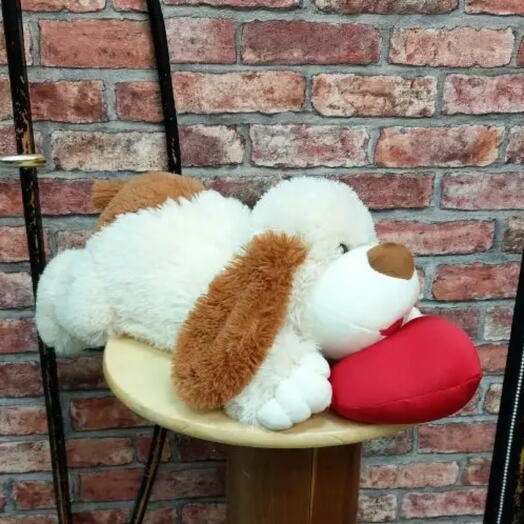 A soft toy dog with a heart