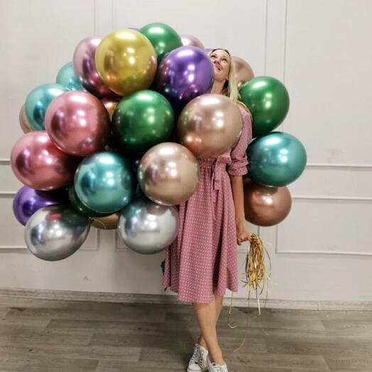 Облако. Набор шаров с гелием 50 шт хром ассорти под потолок