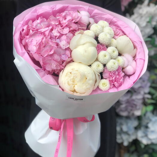 🌸🌸🌸Букет цветов с белыми пионами и гортензией