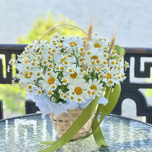 Корзина с ромашками и пшеницей🌱