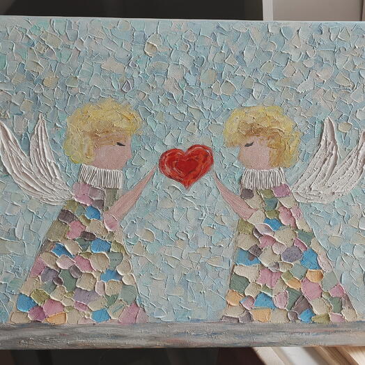 Oil painting on canvas on the wall of Angels