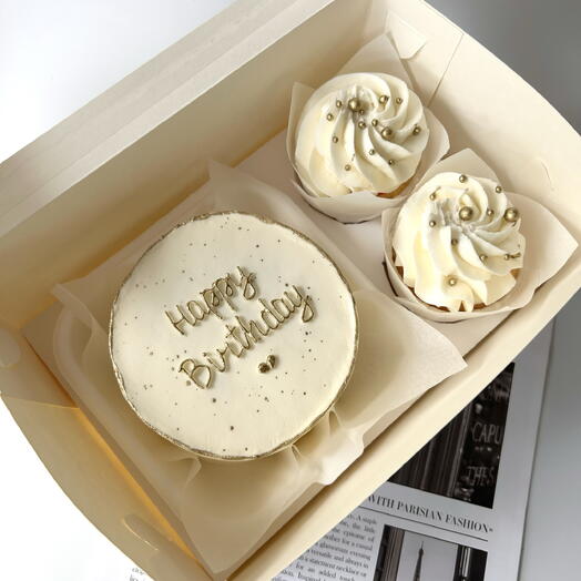 Набор бенто торт + 2 капкейка на день рождения «happy birthday»