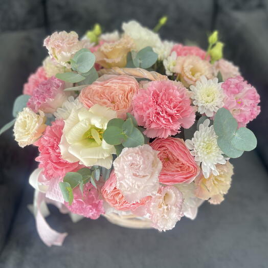Корзина с пион. розой и кружевной эустомой ☺️🌸️