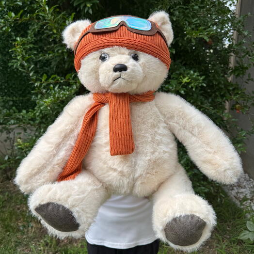 Мягкая игрушка плюшевый медведь кремовый в шапке (1шт). Soft toy Teddy bear cream in a hat (1pc)