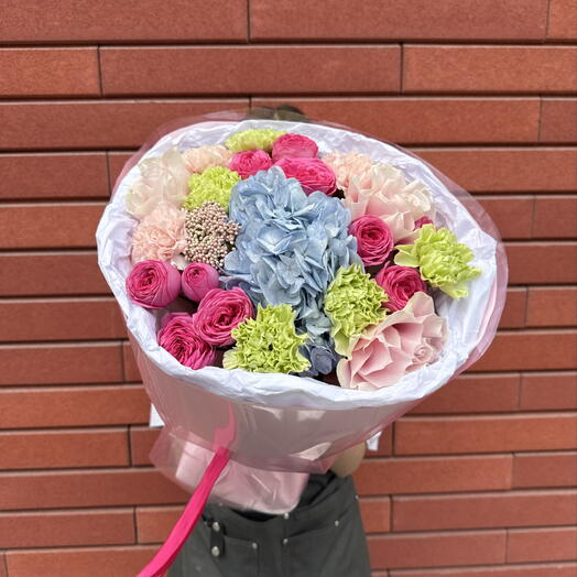 Дофаминовый букет 💕/ из гортензии, диантуса, озотамнуса, кустовых пионовидных роз