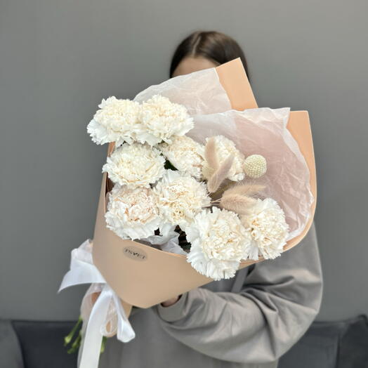 Нюдовый букет из стойких диантусов Cream Marshmallow D07
