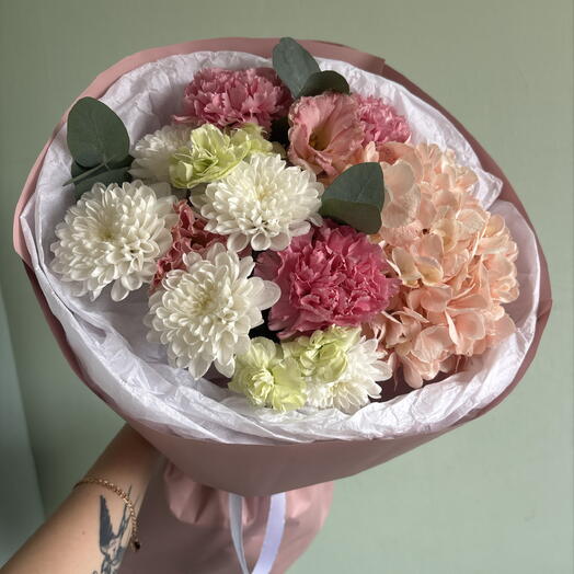 Букет из розовой гортензии/диантуса/ эустомы💕