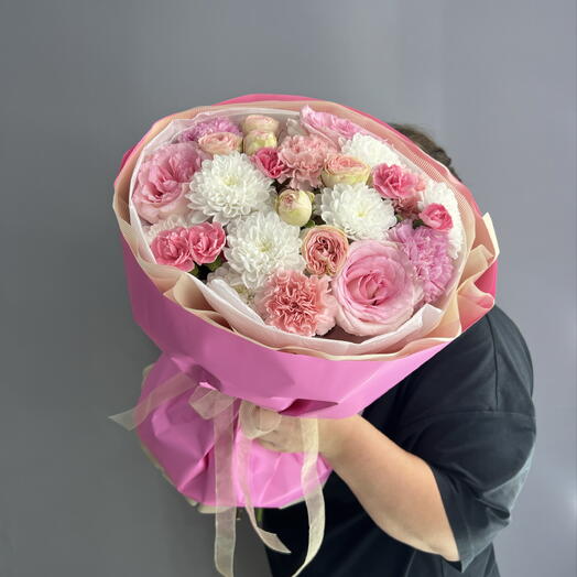 Букет нежный 🌸 Роза пионовидная 💖 розовый диантус 🩷🩷🩷
