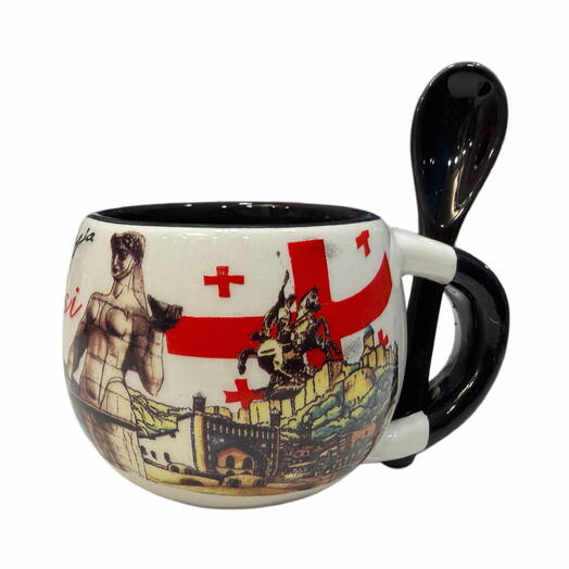 Чашка кофейная сувенир с ложкой черной (Tbilisi Georgia) 6см. Souvenir cup with spoon Georgia Tbilisi