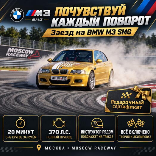 Подарочный сертификат «Заезд на BMW 235i» (1 сеанс, За рулем)