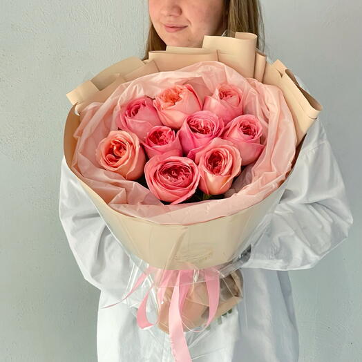 Букет из 9 пионовидных роз «Pink Expression» — Яркое признание