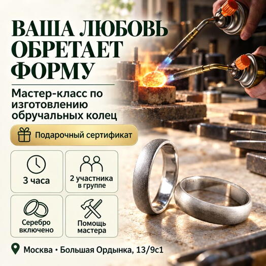 Подарочный сертификат «Мастер-класс по изготовлению обручальных колец» (3 часа, 2 человека)