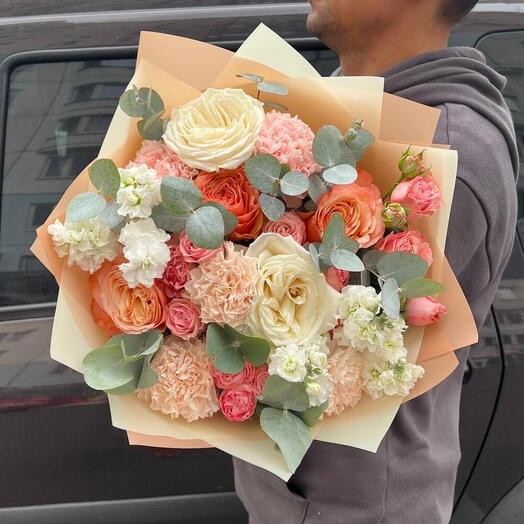 Авторский осенний букет с пионовидными розами Кахала 🧡