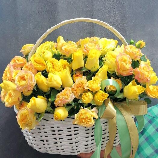 Basket with bush roses