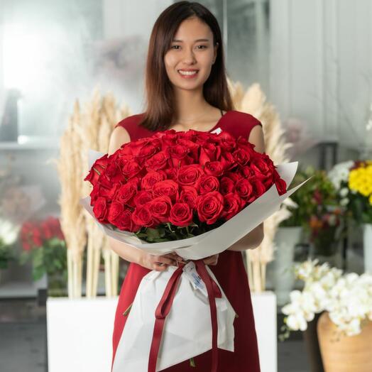 Букет из 101 голландской красной розы 50 см