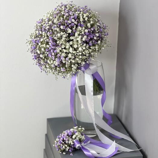 Wedding bouquet of rainbow gypsophila