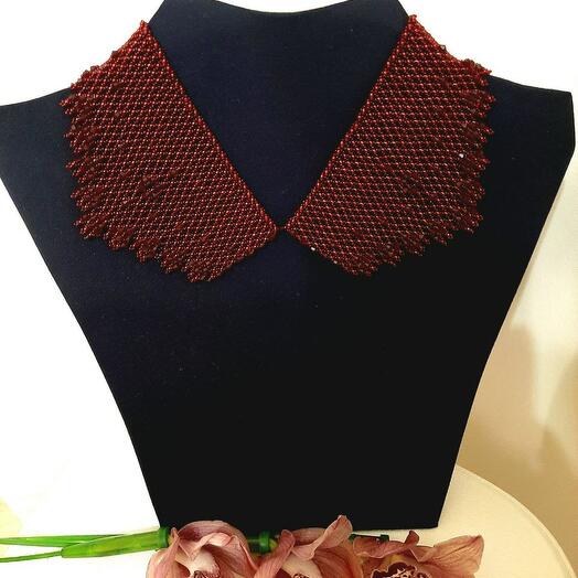 Collar made of Czech beads openwork GARNET COLOR