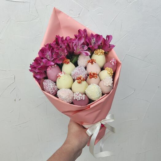 Ramo de fresas con alstroemeria