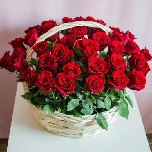 Basket with 51 Scarlet Roses