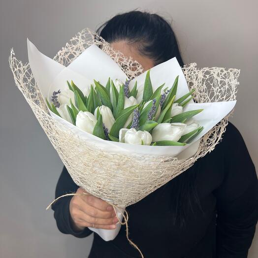 White tulips with lavender