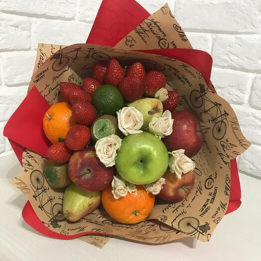 Fresas, frutas y rosas