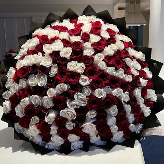 200 White and Red Roses Bouquet
