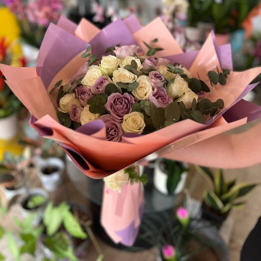 Lila and White Rose Bouquet