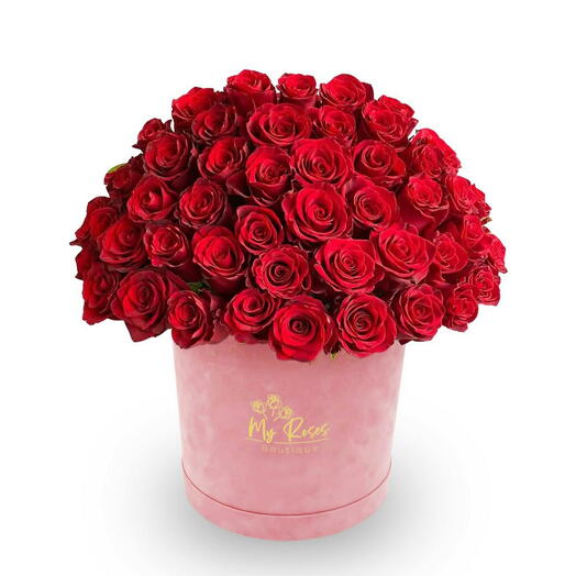 Pink Velvet Box With 100 Red Roses