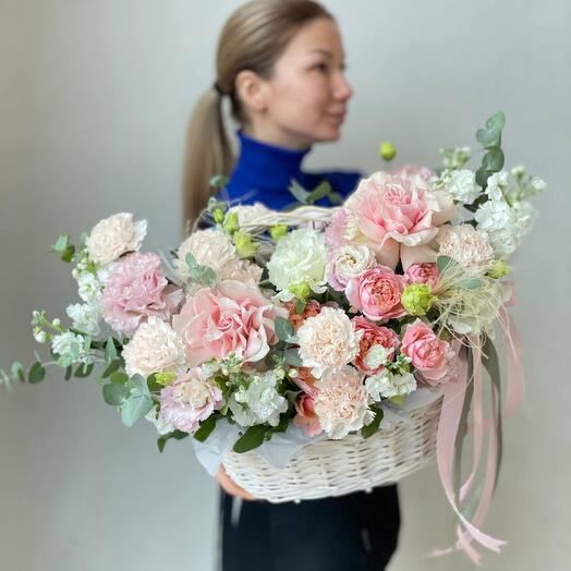 Basket with delicate flowers