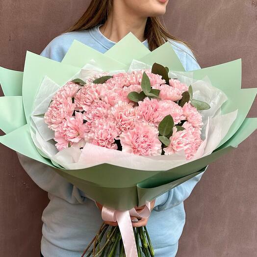25 Dianthus rosa con eucalipto