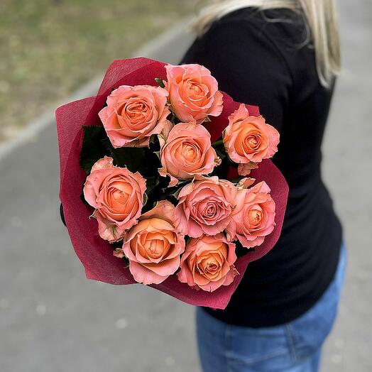 Bouquet of 9 roses by Clarence "Coral Radiance"