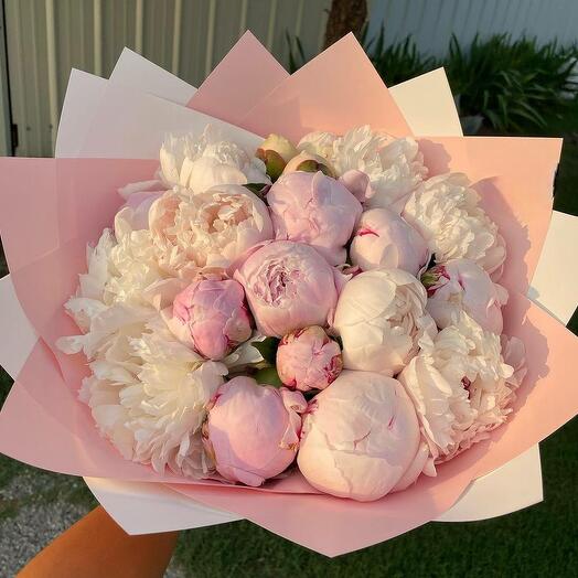 Bouquet of 19 pink peonies